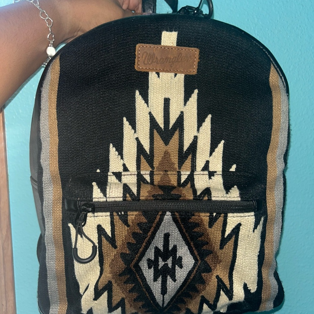 Wrangler Black and Brown Geometric Backpack